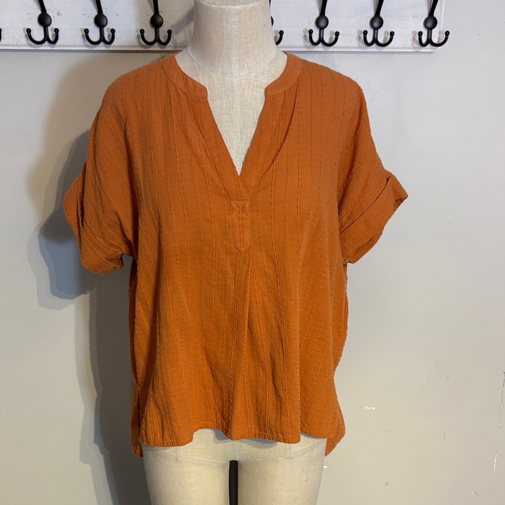 Madewell Rust V-Neck Blouse size xs oversized fit
